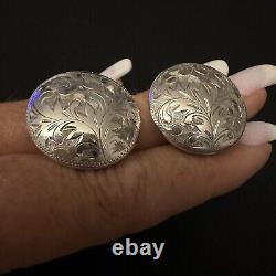 Vintage Japanese Estate Sterling Silver Hand Carved Dome Clip On Earrings 1