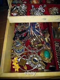 Vintage Jewelry Box Red Velvet & Satin Lining FULL of Vintage to Now Jewelry