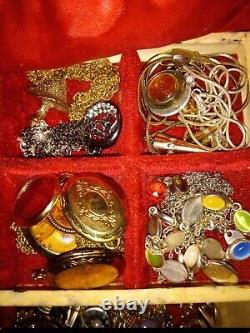 Vintage Jewelry Box Red Velvet & Satin Lining FULL of Vintage to Now Jewelry