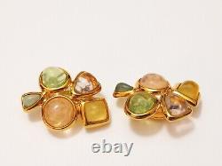 Vintage Joan Rivers Gold Tone Pastel Colored Lucite Gripoix Clip Earrings