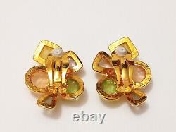 Vintage Joan Rivers Gold Tone Pastel Colored Lucite Gripoix Clip Earrings