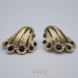 Vintage Jomaz Blue Sapphire Rhinestone Gold Tone Clip On Earrings