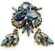 Vintage Juliana Blue Glass Rhinestone Gold Tone Domed Brooch & Clip Earrings Set