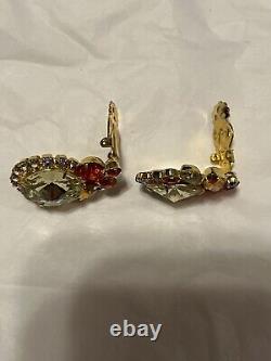 Vintage Juliana Delizza and Elster Brooch and Clip Earrings Set Multicolor