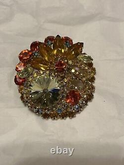 Vintage Juliana Delizza and Elster Brooch and Clip Earrings Set Multicolor