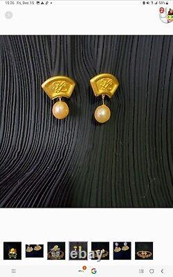 Vintage KARL LAGERFELD Signed Dangle Pearl Clip Earrings