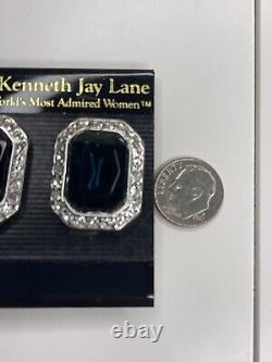 Vintage KJL Kenneth Jay Lane Blue Rhinestone Clip On Earrings Original Card