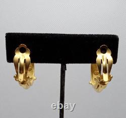 Vintage Karl Lagerfeld Clip-On Earrings Matte & Shiny Gold 1.25 Hoops