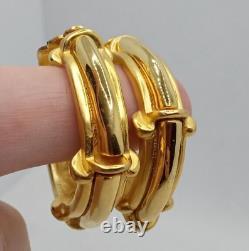 Vintage Karl Lagerfeld Clip-On Earrings Matte & Shiny Gold 1.25 Hoops