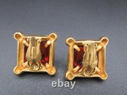 Vintage Karl Lagerfeld Gripoix Amber Poured Glass Gold Plate Clip Earrings