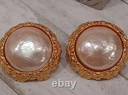Vintage Karl Lagerfeld Paris Floral Gold Plated & Baroque Pearl Clip on Earrings