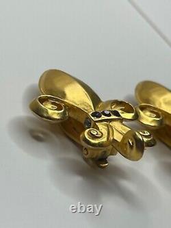 Vintage Karl Lagerfeld Signed Matte Gold Tone Fleur de Lis Clip On Earrings