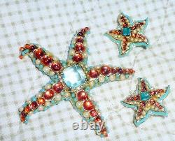 Vintage Kenneth J Lane KJL Whimsical Starfish Brooch & Clip Earrings Set