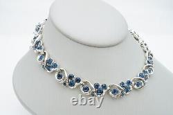 Vintage Kramer Necklace Clip On Earrings Set Silver Tone Blue Rhinestone 16