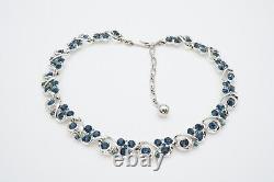 Vintage Kramer Necklace Clip On Earrings Set Silver Tone Blue Rhinestone 16