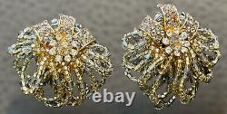 Vintage LOIS ANN Rhinestone Ribbon Cluster Earrings SIGNED 2 Gold Tone Clip On