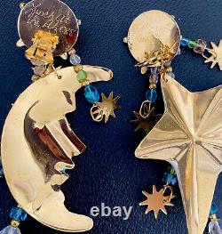 Vintage LUNCH AT THE RITZ Starry Moon Star Celestial Clip Earrings 1988 Rare