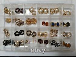 Vintage Large Clip On Earrings Lot Chanel Les Bernard Crown Trifari Lanvin Glass