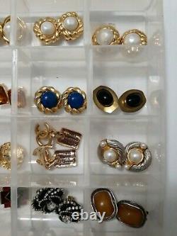 Vintage Large Clip On Earrings Lot Chanel Les Bernard Crown Trifari Lanvin Glass