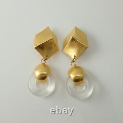 Vintage Liza O Modernist Haute Couture Clear Dangle Lucite Clip Earrings