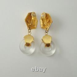 Vintage Liza O Modernist Haute Couture Clear Dangle Lucite Clip Earrings