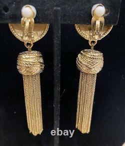 Vintage Long Givenchy Logo Tassel Clip On Earrings