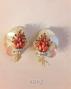 Vintage Louis Rousselet Faux Pearl Bouquet Clip Earrings Made in France