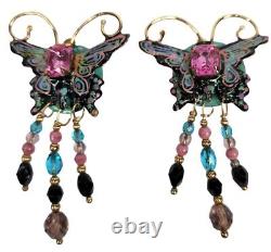 Vintage Lunch at the Ritz Butterfly Clip On Earrings 1988 Signed Colorful