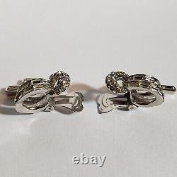 Vintage MARCEL BOUCHER Crystal Clip On Earrings Silver Tone Signed 3260