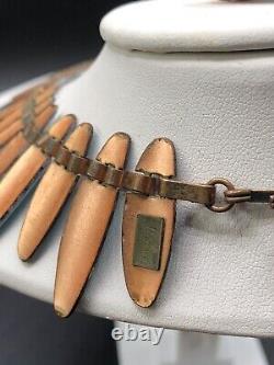 Vintage MATISSE RENOIR Copper TURQUOISE Enamel Set Necklace & Clip Earrings MCM