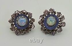 Vintage MIRIAM HASKEL Lilac Purple Opalescent Clip-on Earrings Gorgeous Signed