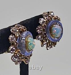 Vintage MIRIAM HASKEL Lilac Purple Opalescent Clip-on Earrings Gorgeous Signed