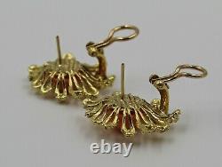Vintage Mid Century Pink Red Coral 18K Yellow Gold Flower Pierced Clip Earrings