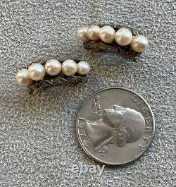 Vintage Mikimoto Pearl 950 Silver Clip Earrings