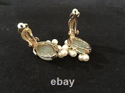 Vintage Ming's 14K Jade and Pearl Clip On Earrings