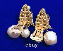 Vintage Miriam Haskell Baroque Pearl Seed Pearl Gold Tone Clip Earrings Signed
