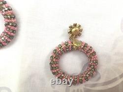 Vintage Miriam Haskell Dangle Earrings runway pink clip beaded hoops