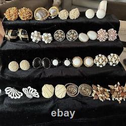 Vintage Mixed Style Clip-On Earring Lot of 18 Cluster, Faux Pearl, Rhinestones