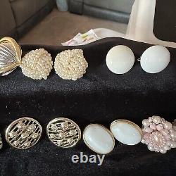 Vintage Mixed Style Clip-On Earring Lot of 18 Cluster, Faux Pearl, Rhinestones