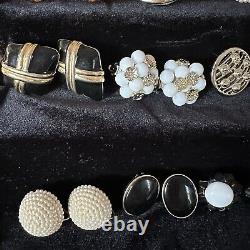 Vintage Mixed Style Clip-On Earring Lot of 18 Cluster, Faux Pearl, Rhinestones