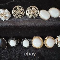 Vintage Mixed Style Clip-On Earring Lot of 18 Cluster, Faux Pearl, Rhinestones