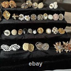 Vintage Mixed Style Clip-On Earring Lot of 18 Cluster, Faux Pearl, Rhinestones