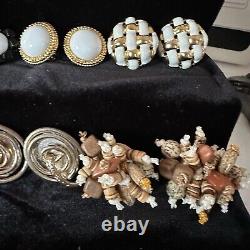 Vintage Mixed Style Clip-On Earring Lot of 18 Cluster, Faux Pearl, Rhinestones