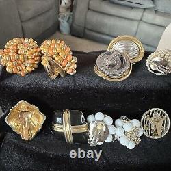 Vintage Mixed Style Clip-On Earring Lot of 18 Cluster, Faux Pearl, Rhinestones