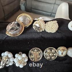 Vintage Mixed Style Clip-On Earring Lot of 18 Cluster, Faux Pearl, Rhinestones