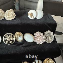 Vintage Mixed Style Clip-On Earring Lot of 18 Cluster, Faux Pearl, Rhinestones