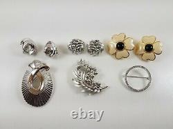 Vintage Mod Clip Earrings Brooch Lot Signed Trifari Monet Boucher Winard GJD BN