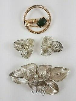 Vintage Mod Clip Earrings Brooch Lot Signed Trifari Monet Boucher Winard GJD BN