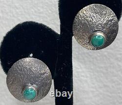 Vintage Modernist Gustav Hauber German 835 Silver Turquoise Clip On Earrings