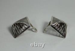 Vintage Nanna Ditzel for Georg Jensen Sterling Silver Grates 389 Clip Earrings